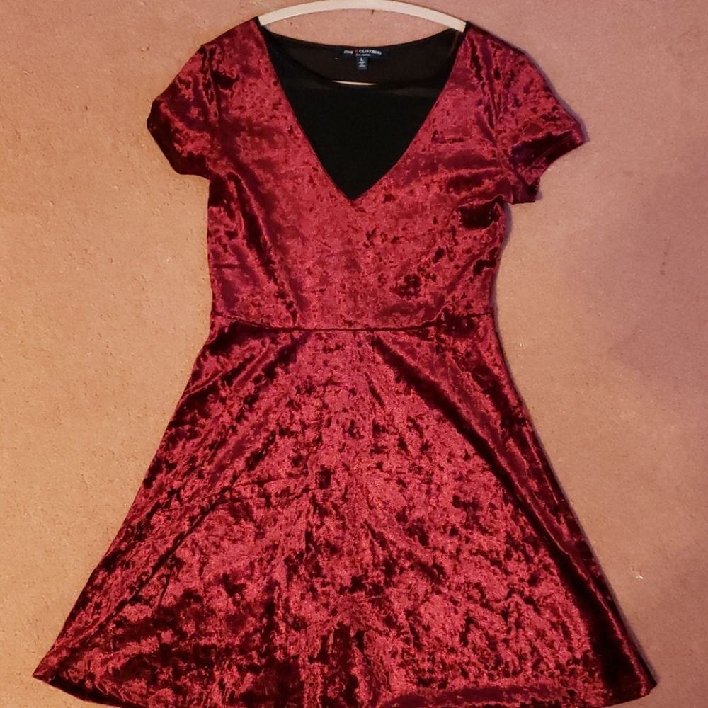 Forever 21 red velvet sheer mesh skater dress